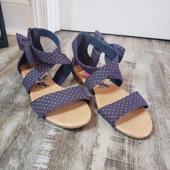 Disney Minnie Mouse Women's Blue Sandals Pink Dots Bow Size 5 - Picture 3 of 8